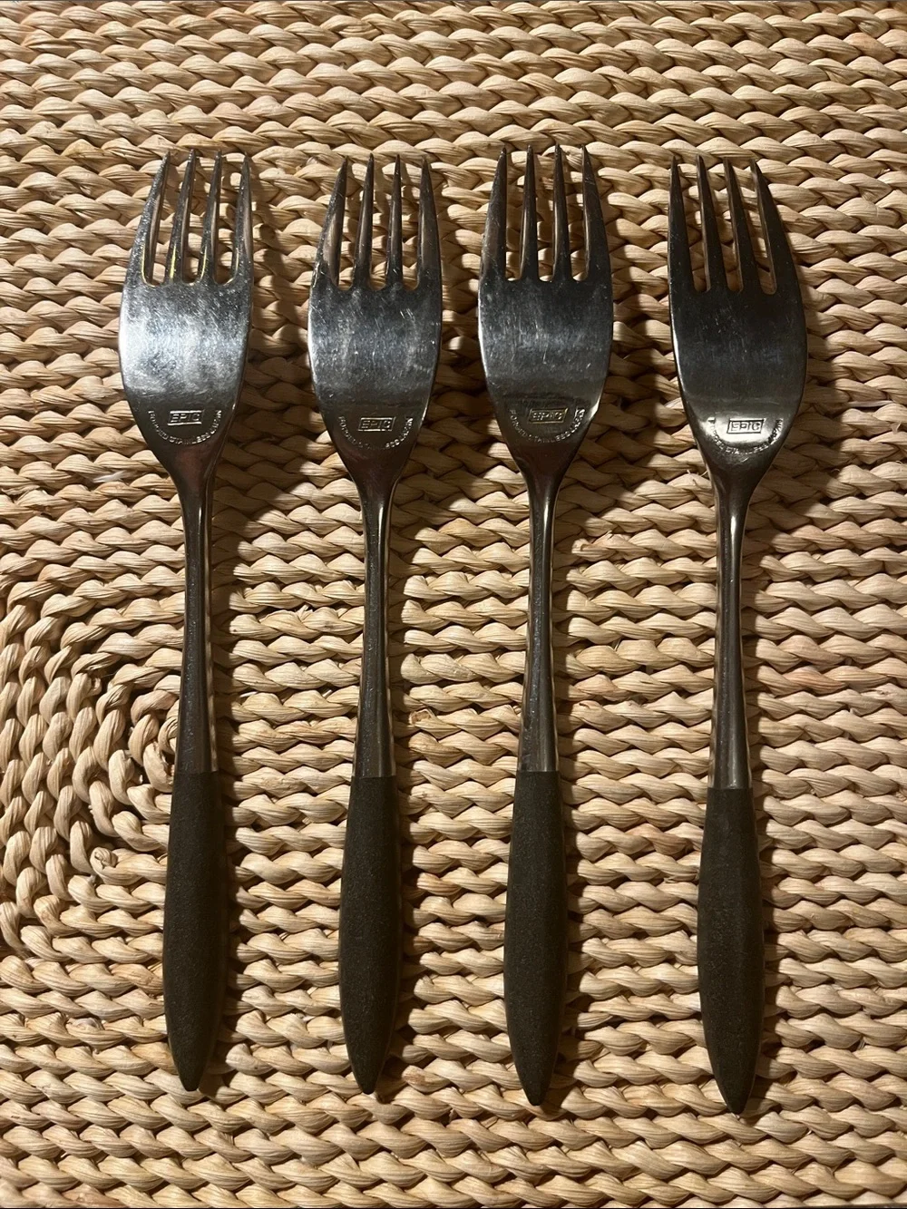 MCM Epic Forged Stainless Small Large Forks with Black Handles - Set of 4 Vtg